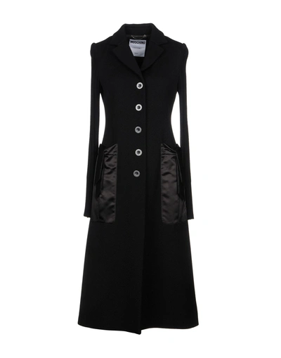 Shop Moschino Overcoats In Black