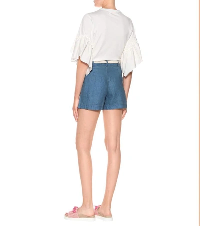Shop Polo Ralph Lauren Chambray Linen Shorts In Blue