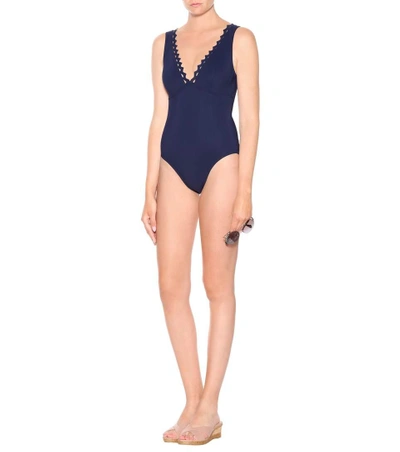 Shop Karla Colletto Reina V-neck Swimsuit In Blue