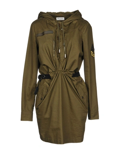Shop Saint Laurent Short Dresses In Military Green