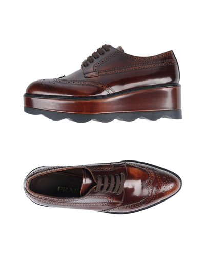 Shop Prada Laced Shoes In Cocoa