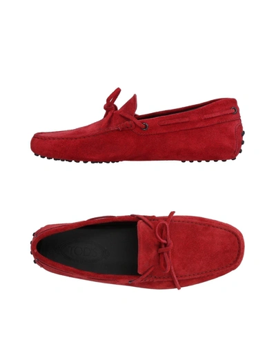 Shop Tod's Man Loafers Burgundy Size 9 Leather In Red