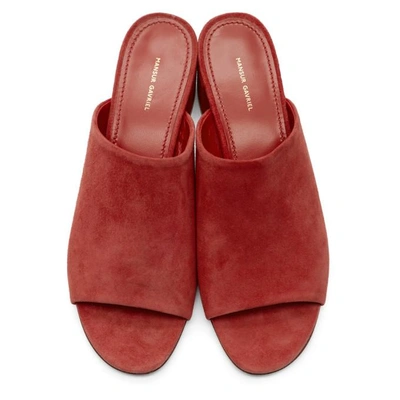 Shop Mansur Gavriel Red Suede Mules In Flamma