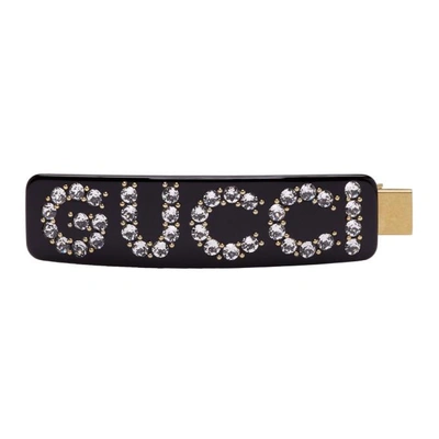 Shop Gucci Black Crystal Hair Clip In 8519 Black