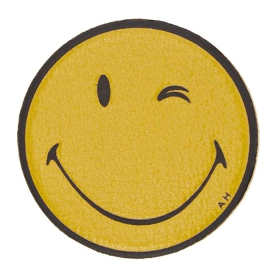 Shop Anya Hindmarch Yellow Leather Wink Sticker In Mustard Cap