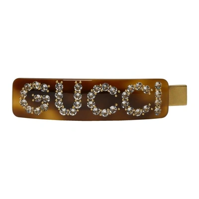 Shop Gucci Brown Crystal Hair Clip In 8518 Brown