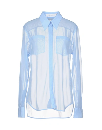 Shop Victoria Beckham Solid Color Shirts & Blouses In Sky Blue