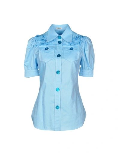Shop Miu Miu Solid Color Shirts & Blouses In Sky Blue