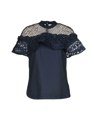 Shop Self-portrait Blouse In Dark Blue