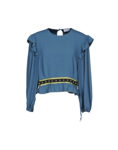 Shop Red Valentino Blouses In Slate Blue