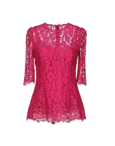 Shop Dolce & Gabbana Woman Top Fuchsia Size 6 Cotton, Viscose, Polyamide In Red