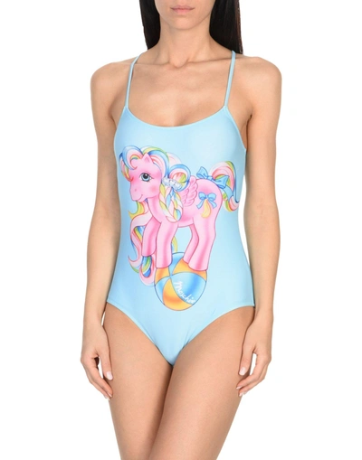 Shop Moschino One-piece Swimsuits In Sky Blue