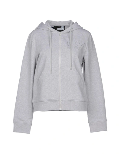Shop Love Moschino Hooded Sweatshirt In Light Grey