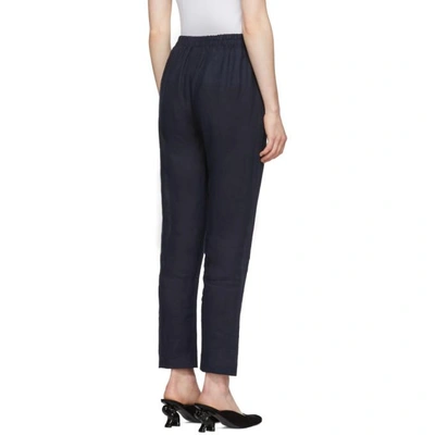 Shop Mansur Gavriel Navy Linen Trousers In Blu