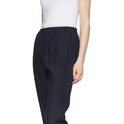 Shop Mansur Gavriel Navy Linen Trousers In Blu