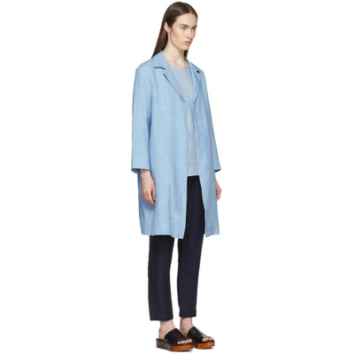 Shop Mansur Gavriel Blue Linen Classic Coat In Sky Blue