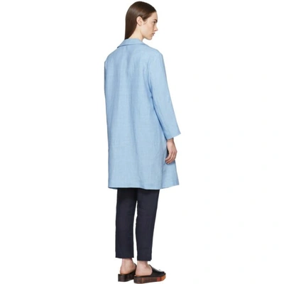 Shop Mansur Gavriel Blue Linen Classic Coat In Sky Blue