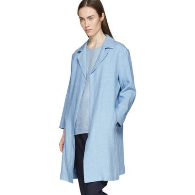 Shop Mansur Gavriel Blue Linen Classic Coat In Sky Blue