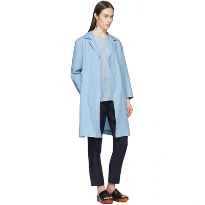 Shop Mansur Gavriel Blue Linen Classic Coat In Sky Blue