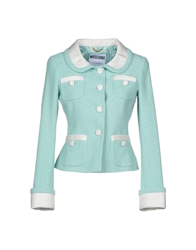 Shop Moschino Suit Jackets In Sky Blue
