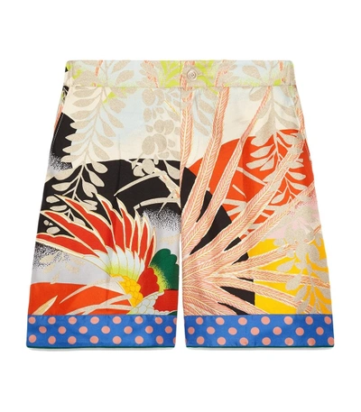Shop Gucci Tropical Print Silk Shorts