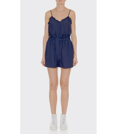 Shop Tibi Navy Multicolor Gingham Pull On Paperbag Shorts