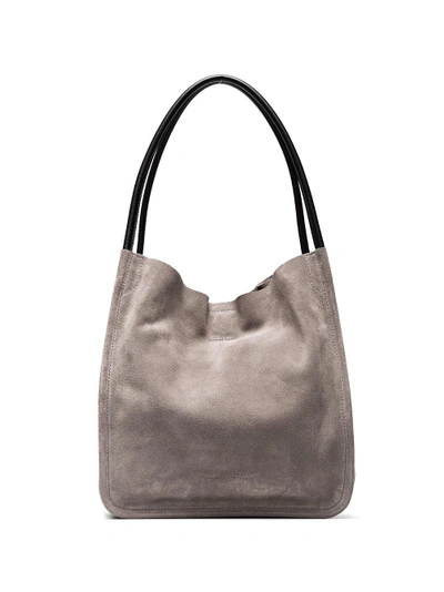 Grey Large Suede Leather Tote Bag