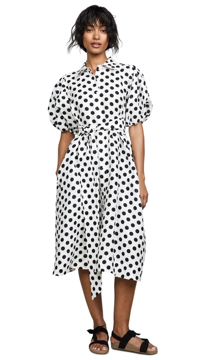 Shop Lisa Marie Fernandez Linen Shirtdress In White Linen With Polka Dots