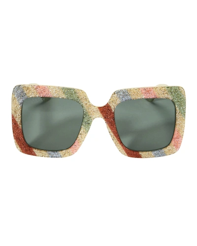 Shop Gucci Oversized Glitter Sunglasses In Multi