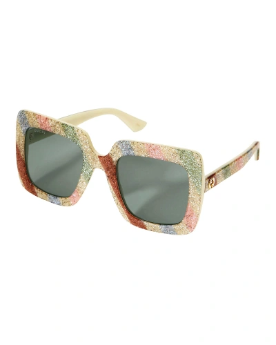 Shop Gucci Oversized Glitter Sunglasses In Multi