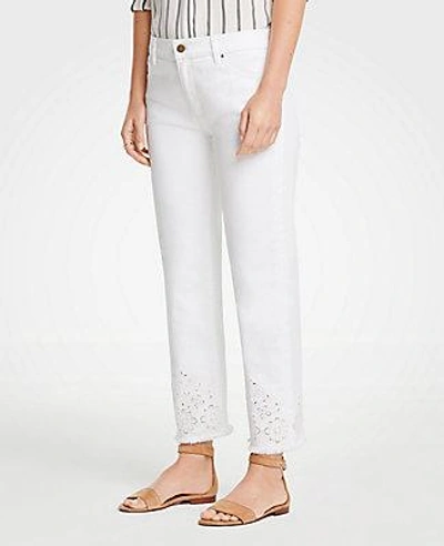 Shop Ann Taylor Eyelet Straight Crop Jeans In White