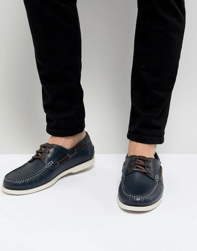 Kurt Geiger Leather Boat Shoes In Navy - Navy | ModeSens
