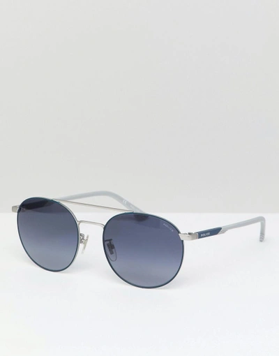 Shop Police Round Sunglasses In Gunmetal - Silver