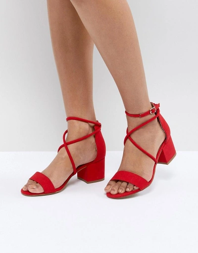 New Look Block Heel Cross Strap Sandal - Red | ModeSens