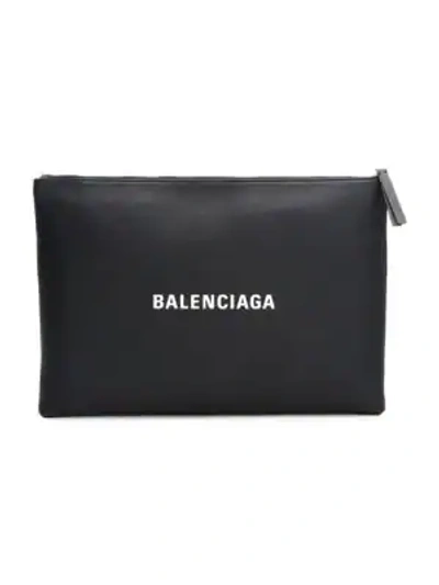 Shop Balenciaga Leather Logo Pouch In Black White Jaune