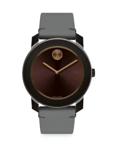 Shop Movado Bold Stainless Steel Leather Strap Watch In Brown Dial