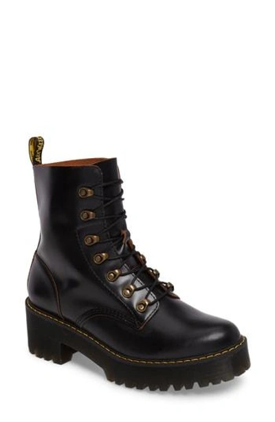 Shop Dr. Martens Leona Heeled Boot In Black Smooth