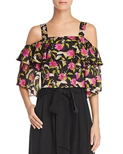 Shop Milly Audrey Cold-shoulder Floral Silk Top In Multi