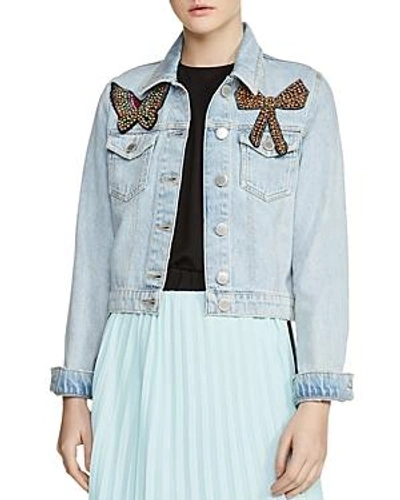 Shop Maje Vivou Embellished Denim Jacket In Blue