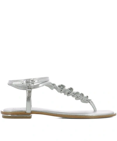 Shop Michael Kors Silver Leather Bella Thong Sandals