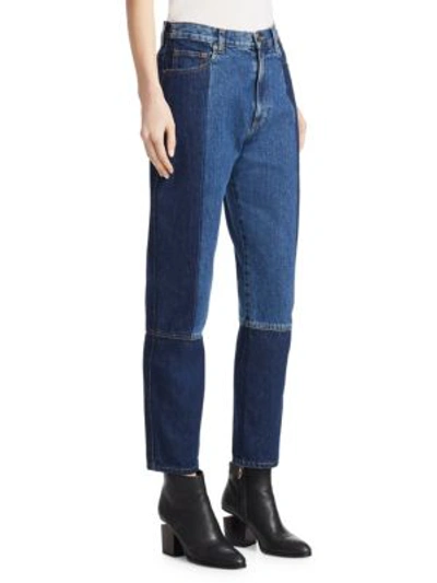 Shop Mcq By Alexander Mcqueen Patch Denim Boyfriend Jeans In Vintage Blue