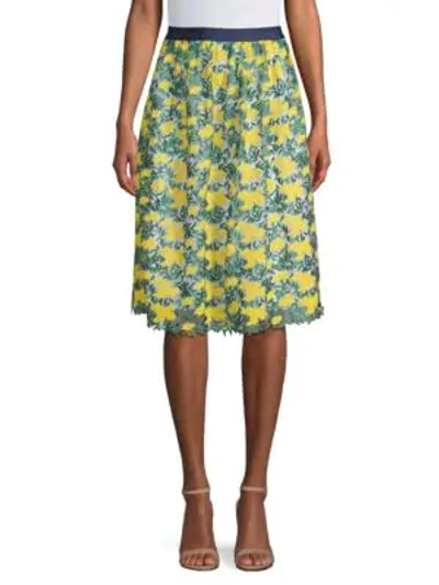 Shop Draper James Embroidered Floral A-line Skirt In Vibrant Yellow