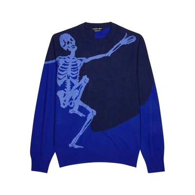 Shop Alexander Mcqueen Dancing Skeleton Wool-blend Jumper In Blue