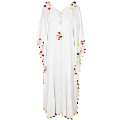 Shop Sundress Loulou Pompom-embellished Kaftan In White