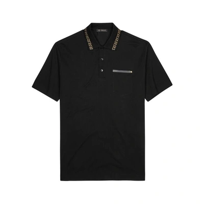 Shop Versace Black Cotton Polo Shirt