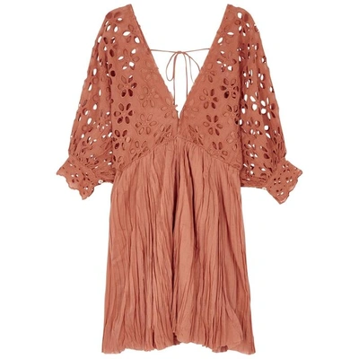 Shop Free People Bella Note Eyelet-embroidered Mini Dress In Coral
