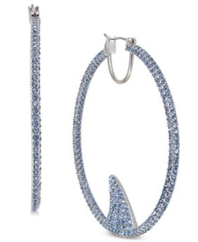 Shop Kate Spade New York Silver-tone Pave Shark Hoop Earrings In Blue Multi