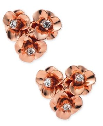 Shop Kate Spade Gold-tone Pave Flower Cluster Stud Earrings In Rose Gold