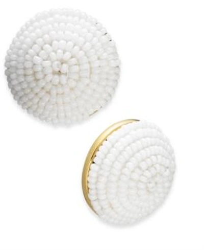 Shop Kate Spade New York Gold-tone Beaded Button Stud Earrings In White