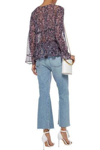 Shop Joie Shawnita Ruffled Printed Silk-chiffon Blouse In Navy